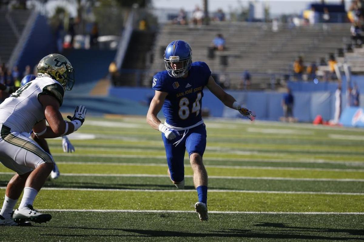Paso Robles graduate and San Jose State sophomore Bailey Gaither during the season-opener against University of South Florida.