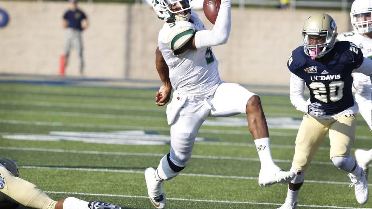 Cal Poly quarterback Chris Brown (9) was voted by teammates as the Mustangs’ most valuable and most inspirational player for the 2015 season.