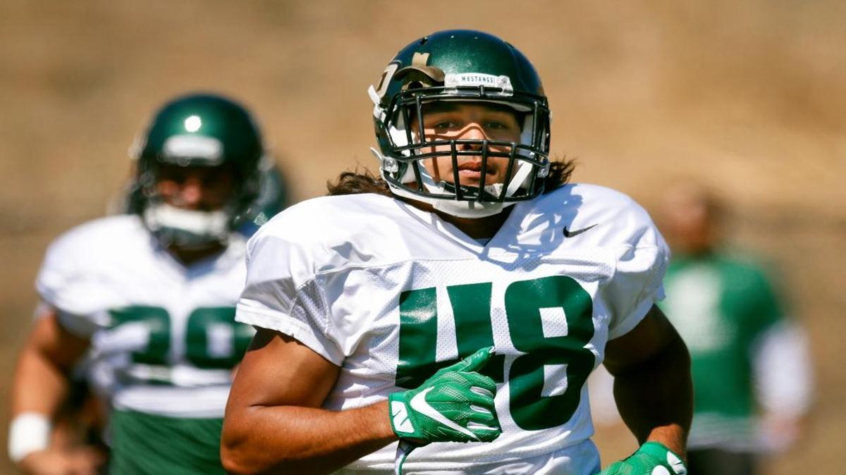 Cal Poly’s Josh Letuligasenoa will be one of seven former Mustangs who will go through drills in front of NFL scouts Monday at the Upper Sports Complex in San Luis Obispo.