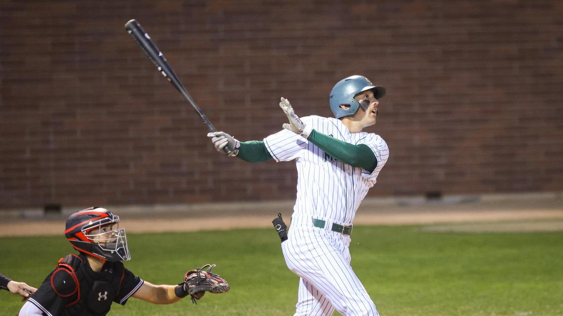 Brooks Lee gets on base and would score the first run for the Mustangs. Cal Poly came from behind to beat CSUN 6-4 during the Big West Conference opener March 18, 2022.