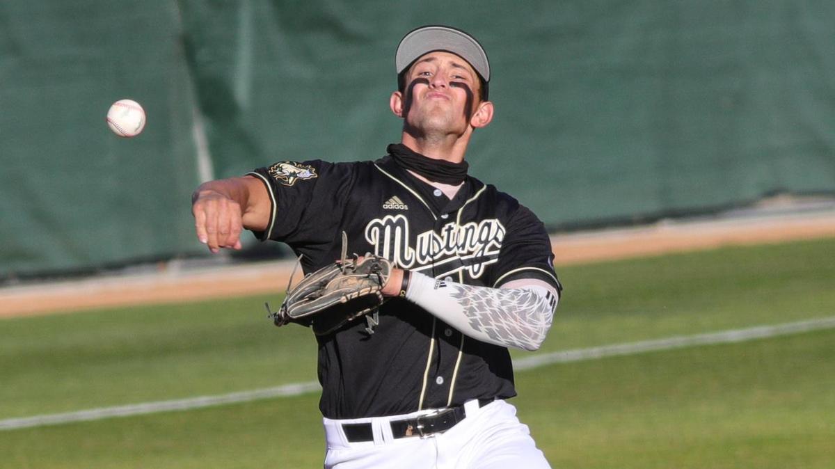 Cal Poly shortstop Brooks Lee throws out a runner during a game against Nevada to open the 2021 season.