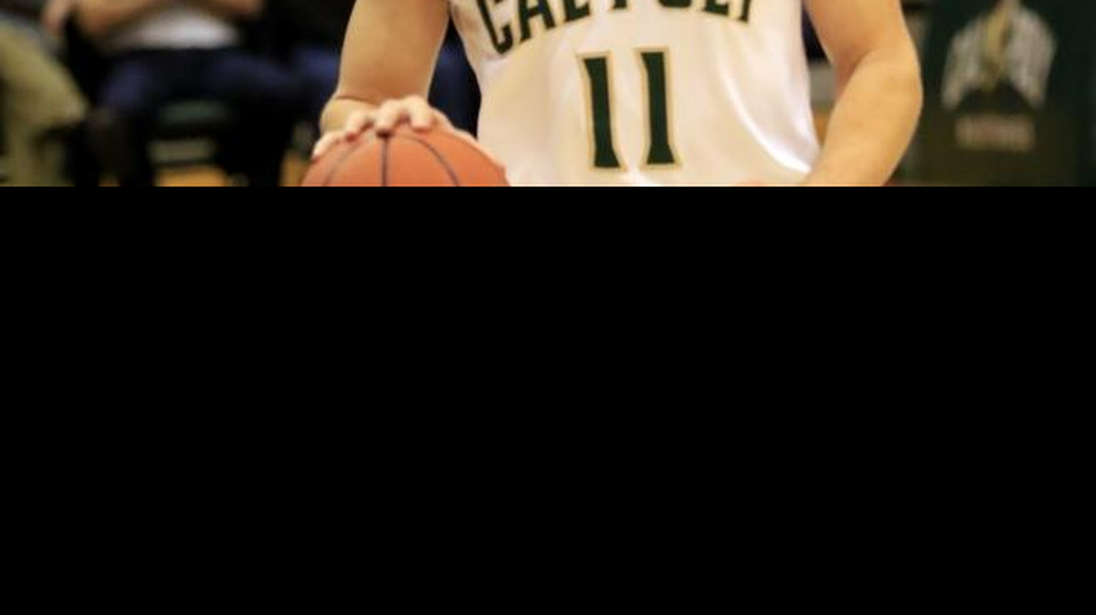 Cal Poly’s Taylor Sutlive (11) heads down court during Saturday night’s game at Mott Athletics Center. Sutlive led the Mustangs with 16 points in a win over Fresno State.