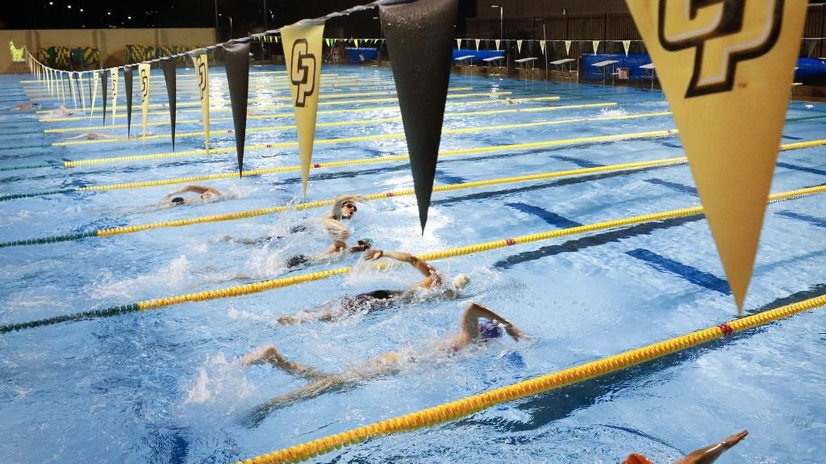 The Cal Poly Triathlon Team works through a swimming practice last week at Anderson Aquatics Center.