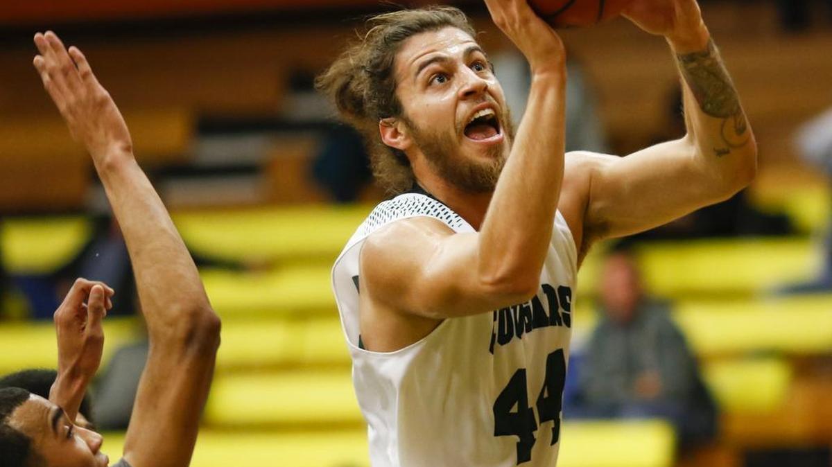Cuesta College’s Rafail Eleftheriou goes to the hoop during the Cougars’ 81-69 win against Moorpark Wednesday night.