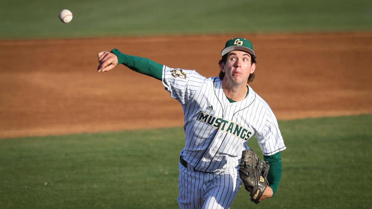 Griffin Naess pitches for the Mustangs as Cal Poly baseball hosted UC San Diego on April 4, 2025.