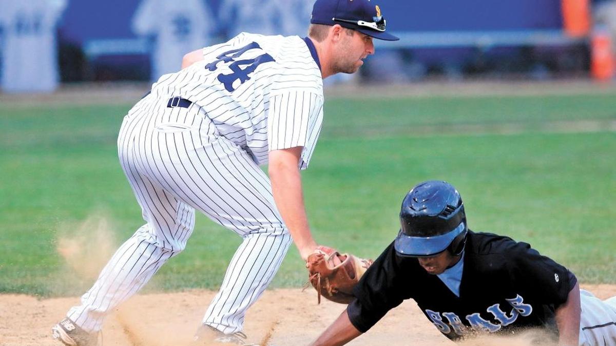 San Luis Obispo Blues’ first baseman Jimmy Brakka (44) is one of several players returning this summer to compete in the California Collegiate League. The Blues play their season opener at 6 p.m. Friday at Sinsheimer Stadium.