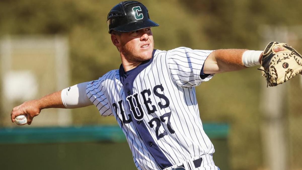 San Luis Obispo Blues infielder RJ Hassey warms up before a game against Walnut Creek on Friday at SLO Stadium.