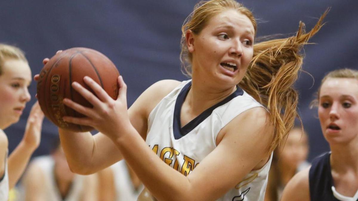 Ashlyn Herlihy blocked a shot then controlled the rebound. Arroyo Grande hosted Mission Prep girl's basketball.