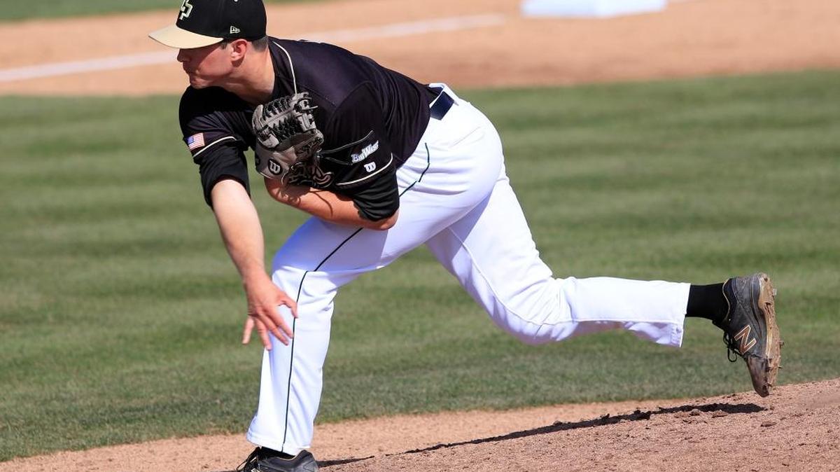 Cal Poly’s Erich Uelmen pitched a complete game with six strikeouts to help the Mustangs defeat No. 14 UCLA in a nonconference baseball game Sunday at Baggett Stadium.