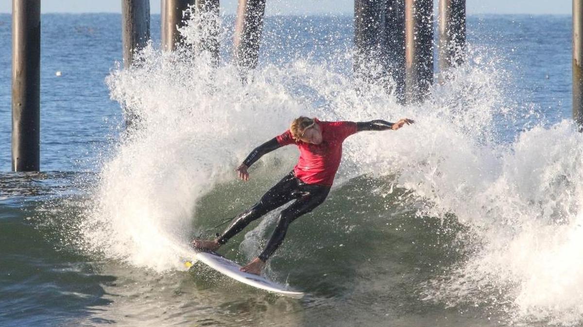 Orcutt native and Santa Barbara resident Kilian Garland carves up a wave during day two at the Pismo Beach Open.