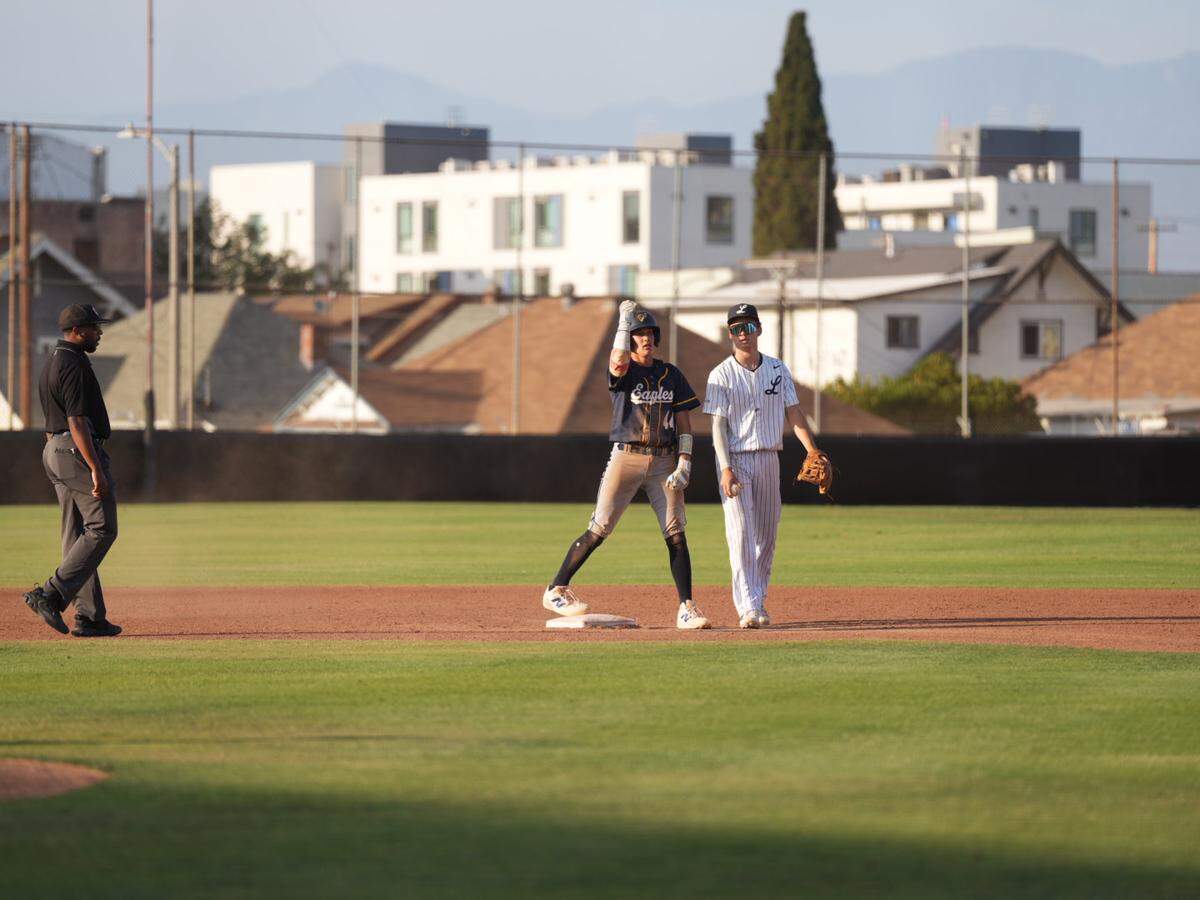 Brock Paz after a hit in a 4-3 win over Loyola.