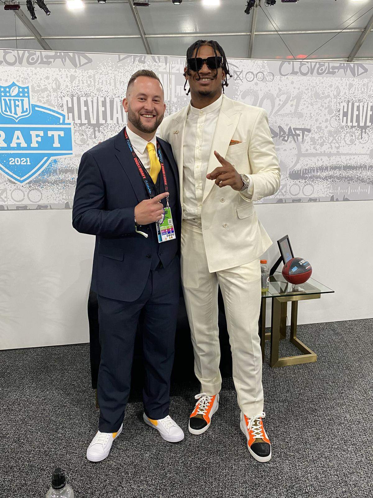 Brian Hannula (left), a sports agent with Alliance Management Group, represents NFL players such as Jamar Chase, pictured here.