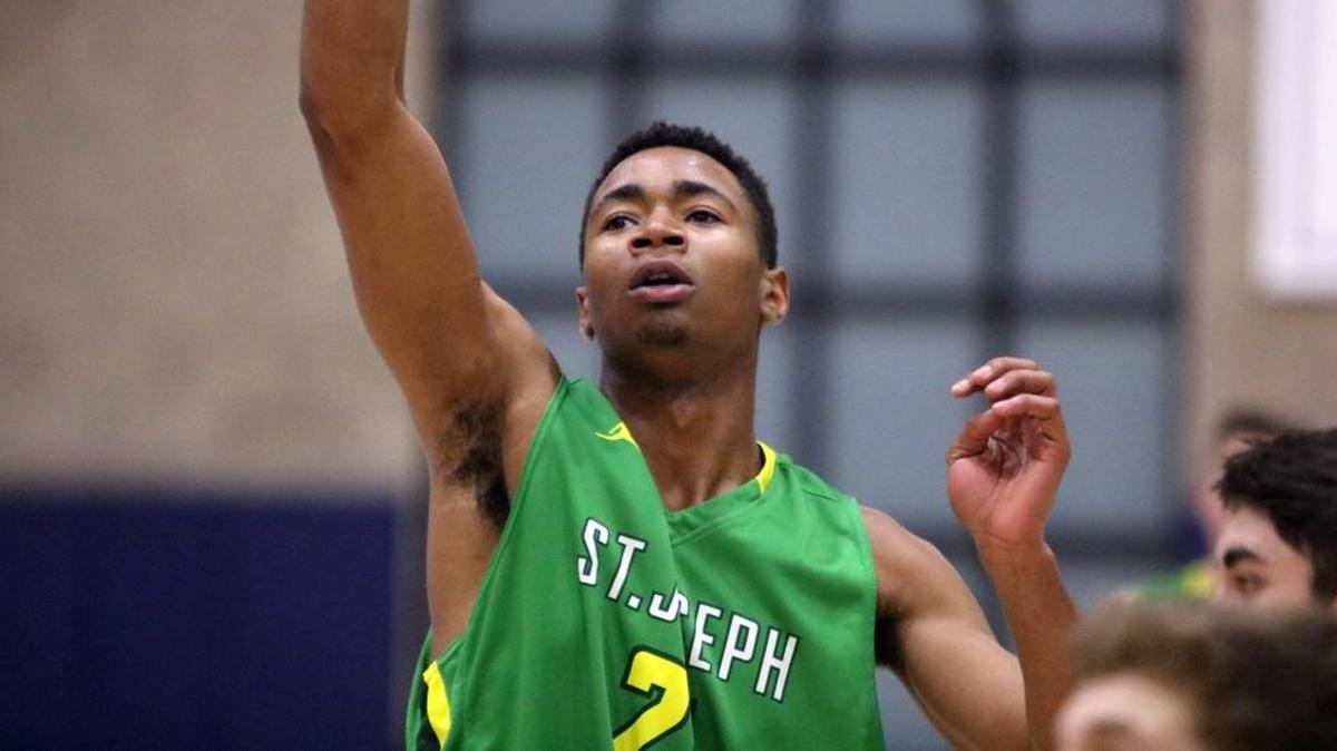 St. Joseph senior Elihu Cobb, pictured here during a game last season against Mission Prep, has 31 dunks in 20 games this season.