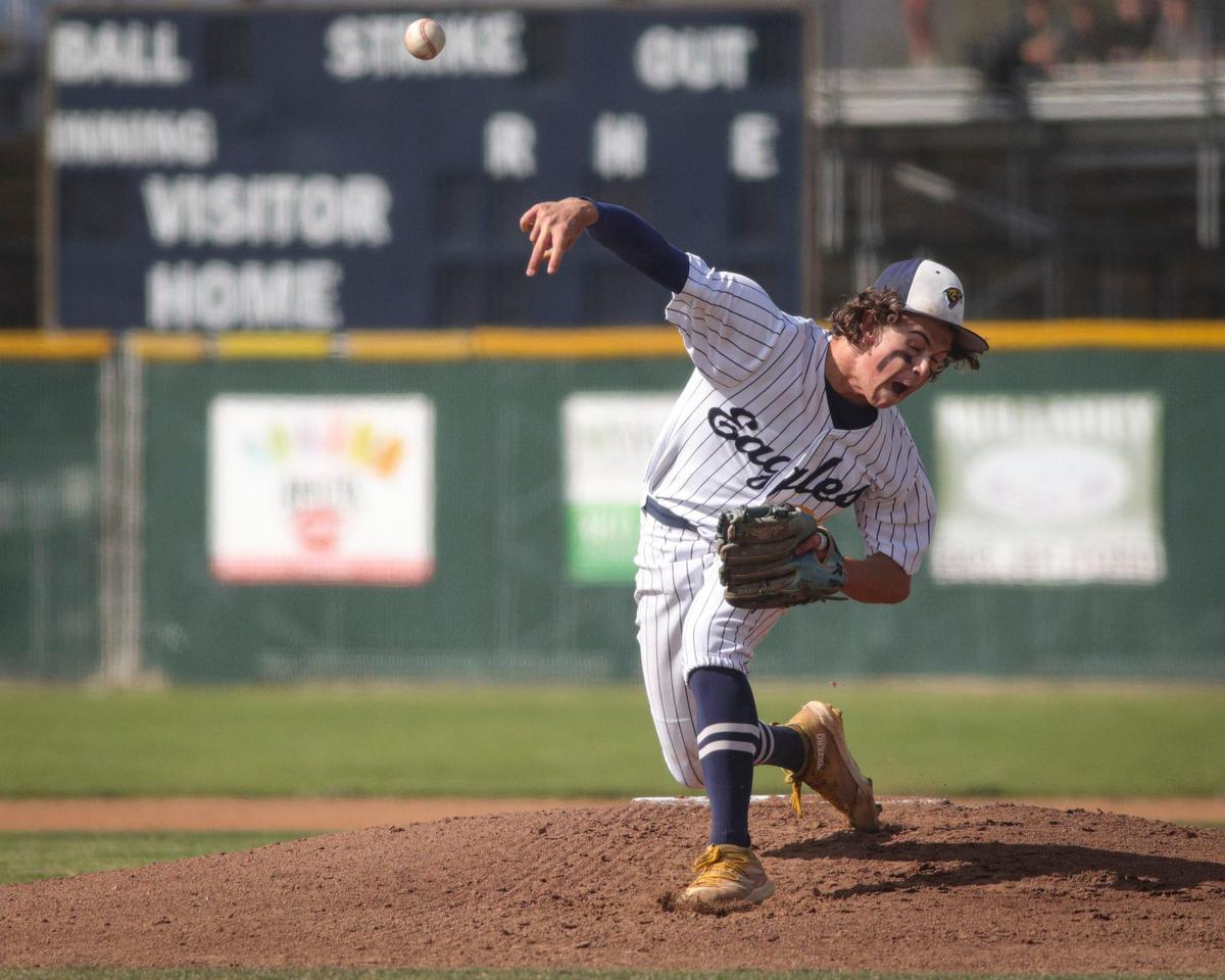 Tanner Bournonville was the Eagles’ starting pitcher. Arroyo Grande High School fell to Garces Memorial from Bakersfield 6-4 in a baseball playoff on May 14, 2024.