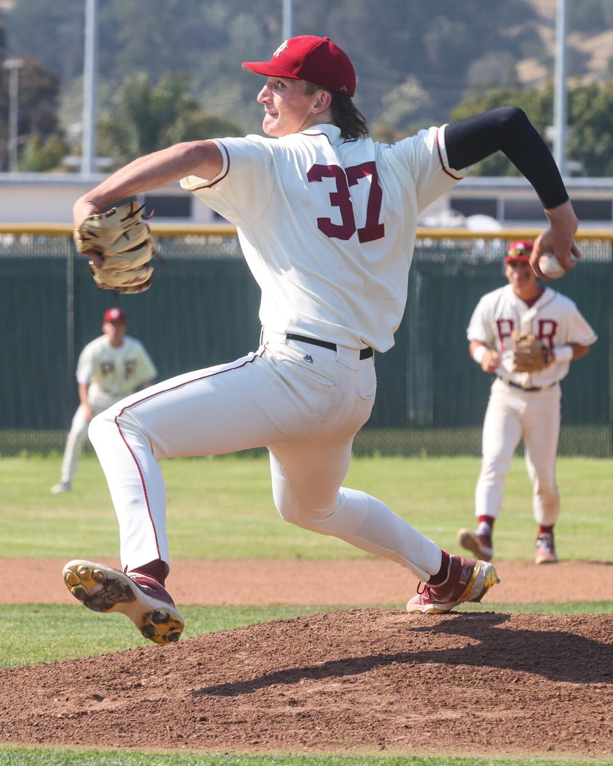 Carson Turnquist started for Paso Robles. Arroyo Grande hosted Paso Robles in a playoff baseball game in the delayed COVID-19 season. Both schools have graduated.