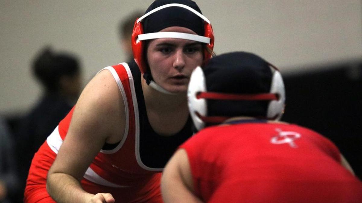 Anna Resco competes in the CCGWA League Duals at Pioneer Valley High School last week. She’s now 8-2 on the season as one of two girls on the Atascadero High School wrestling team.
