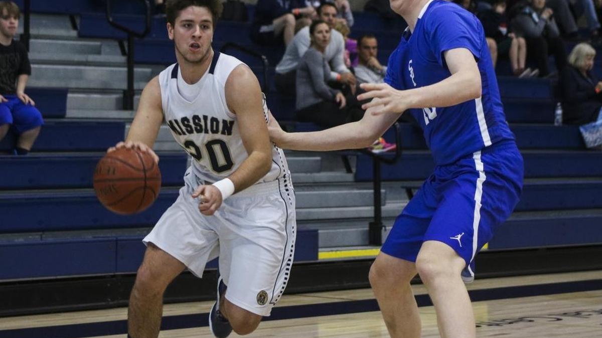 Mission Prep senior Kyle Stewart drives in a game against Seattle Prep in the Mission Prep Christmas Classic.