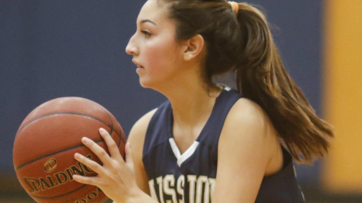 Mission Prep junior guard Jenna Lee, pictured here in a game against Arroyo Grande, is fourth on the team in scoring.
