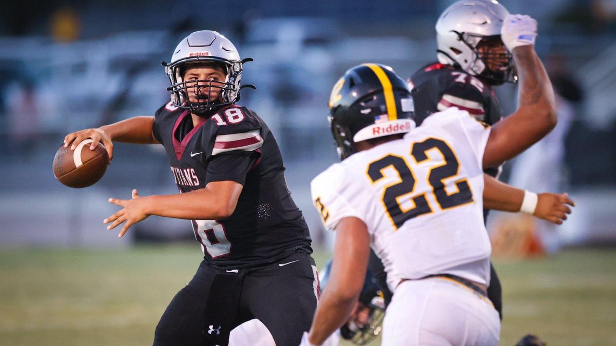Nipomo quarterback Griffin Groshart at quarterback in 2022 versus San Luis Obispo.