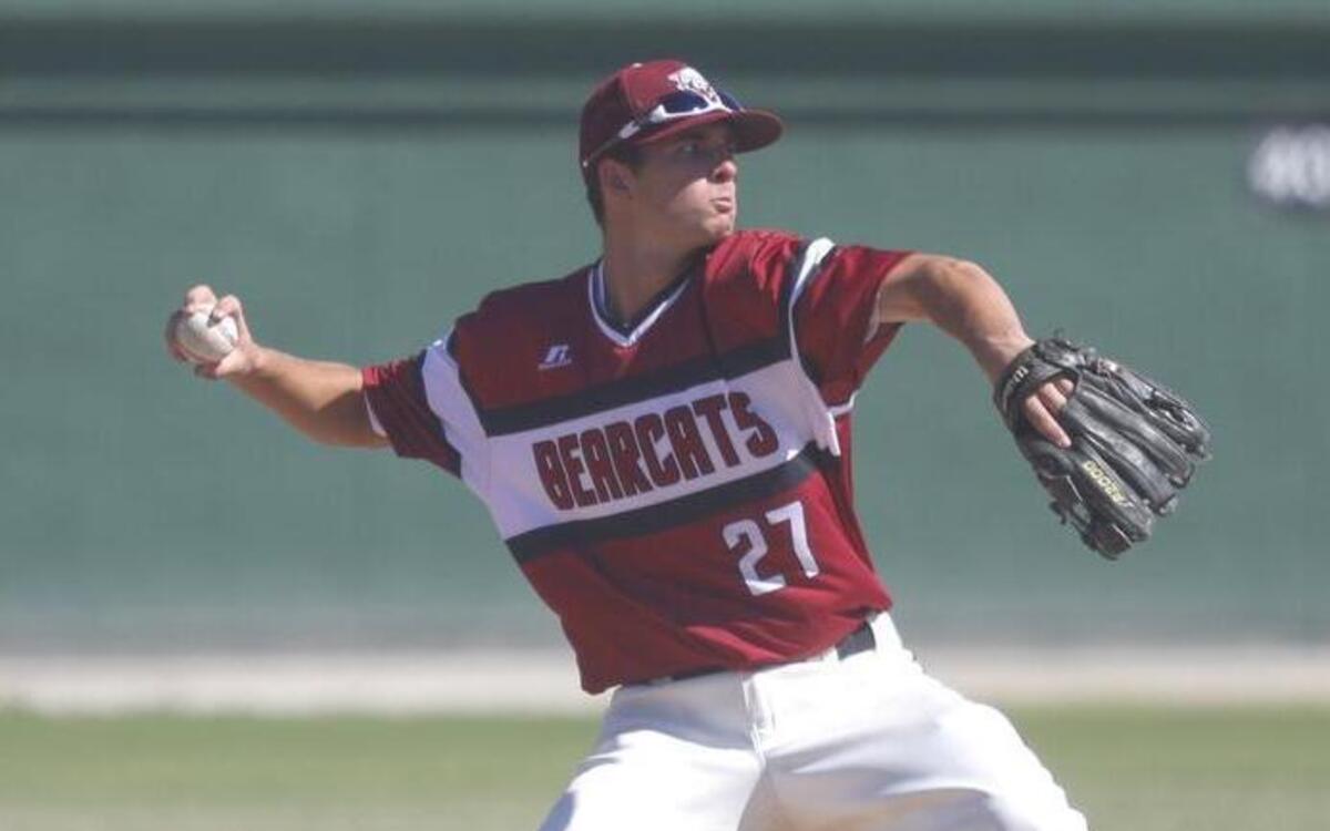 Paso Robles shortstop Will Stroud winds up to throw out a runner in the Bearcats’ 3-0 victory Tuesday over Poly (Riverside) in the second round of the CIF-Southern Section Division 3 playoffs.