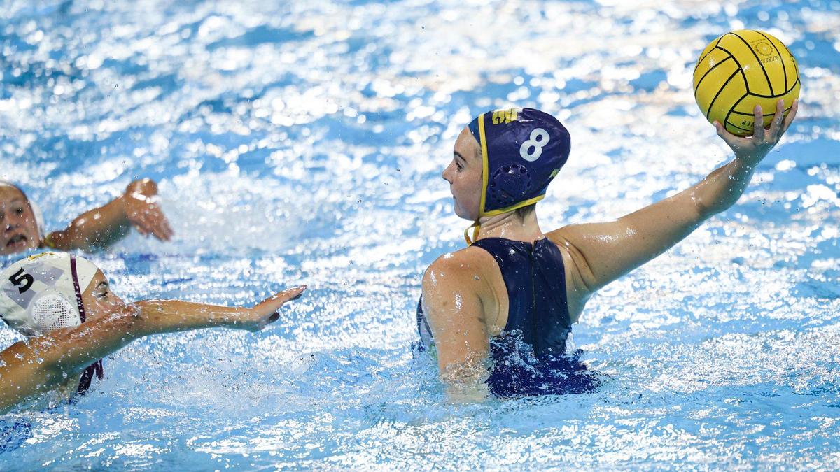 Natalie Whitfield shoots as Arroyo Grande girls water polo beat Righetti 11-5 on Oct. 30, 2024, to win another Mountain League title.