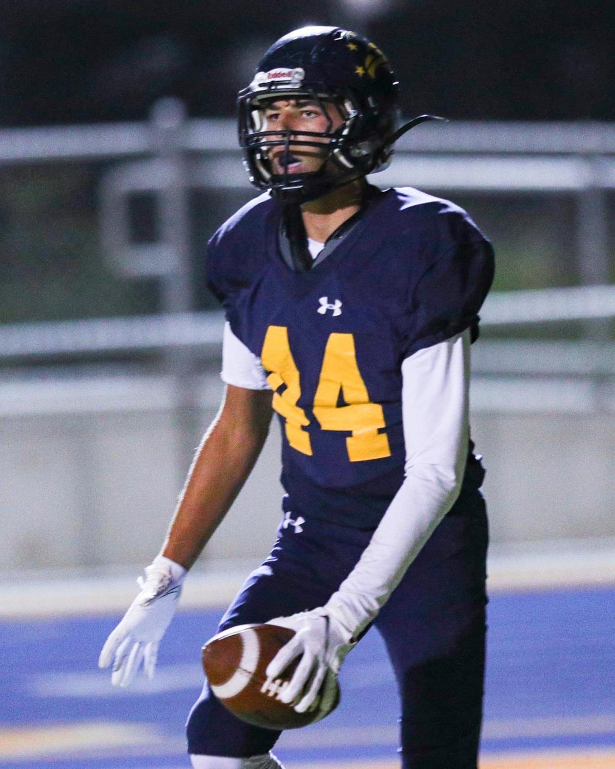 Damien Santos caught a pass for a touchdown in Arroyo Grande’s 49-21 first-round playoff win over Madera on Nov. 5, 2021.
