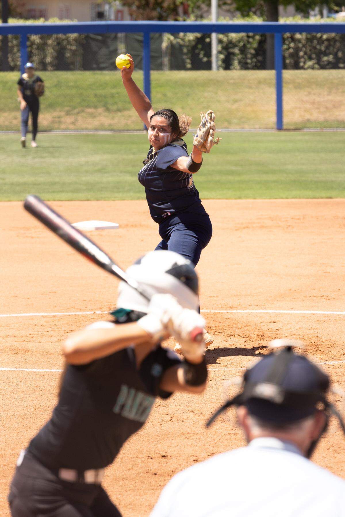 Mission Prep’s Roxanne Guerra fires a pitch in a title victory on Saturday over Pioneer Valley. The Royals won the CIF-Central Section Division 4 title.