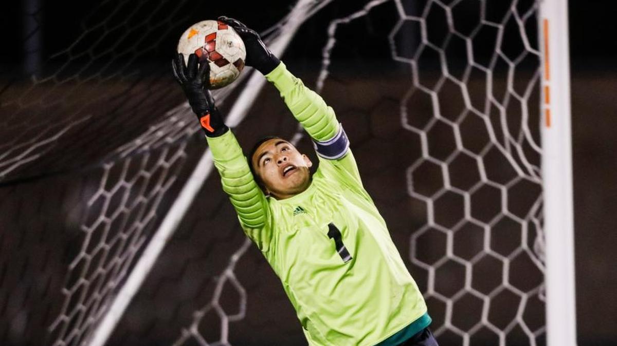 Paso Robles senior goalkeeper Victor Rodriguez, shown here in a game against SLO High last season, had key saves to help lift the Bearcats to an upset win over SLO High on Friday night. Photo by Joe Johnston 01-27-17