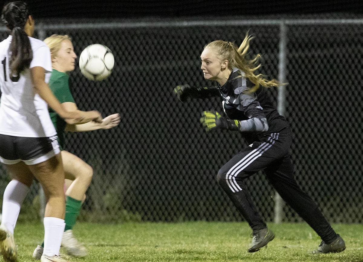 Templeton High School girls soccer team beat Nipomo High School in sudden death. Goalkeeper Kylee Dougherty savagely goes after the soccer ball.