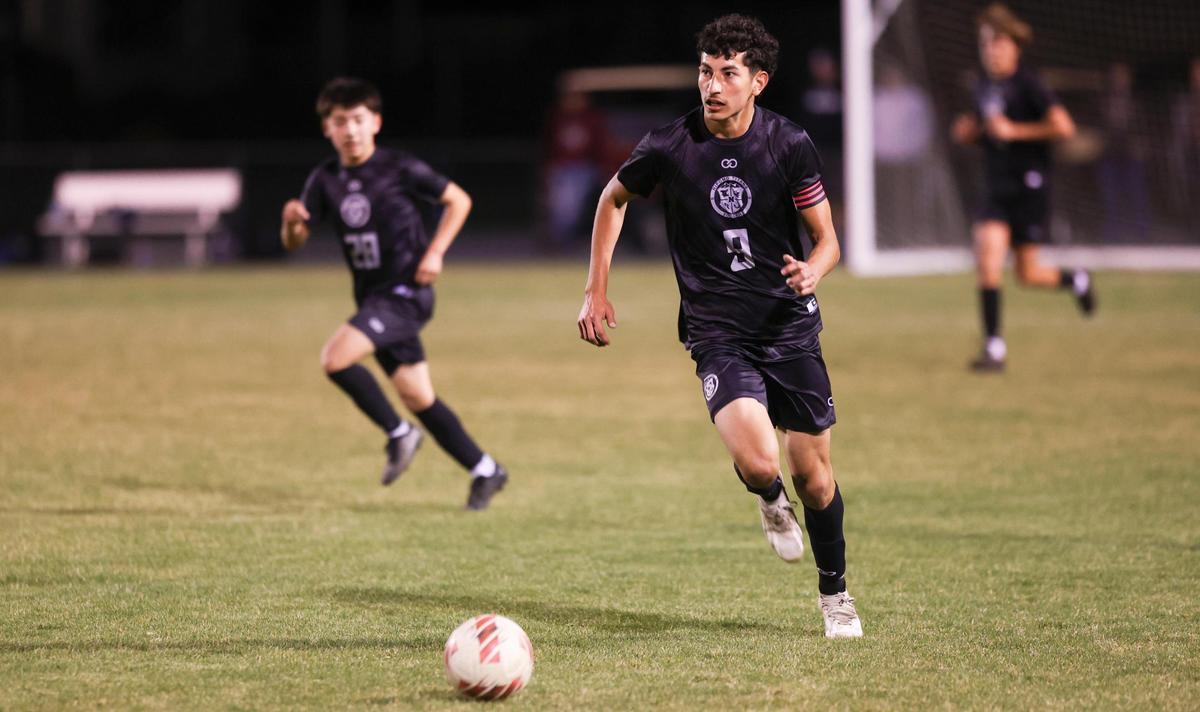 Juan Diego Zarate brings the ball forward. Nipomo lost 2-0 to Granite Hills High School of Porterville in CIF-Central Section boys Division 5 soccer final match on Feb. 26, 2025.