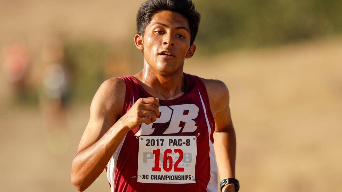 Paso Robles junior Pablo Cortes at the PAC 8 midseason cross country meet at the Fairbanks Course. Photo by Joe Johnston 10-12-17