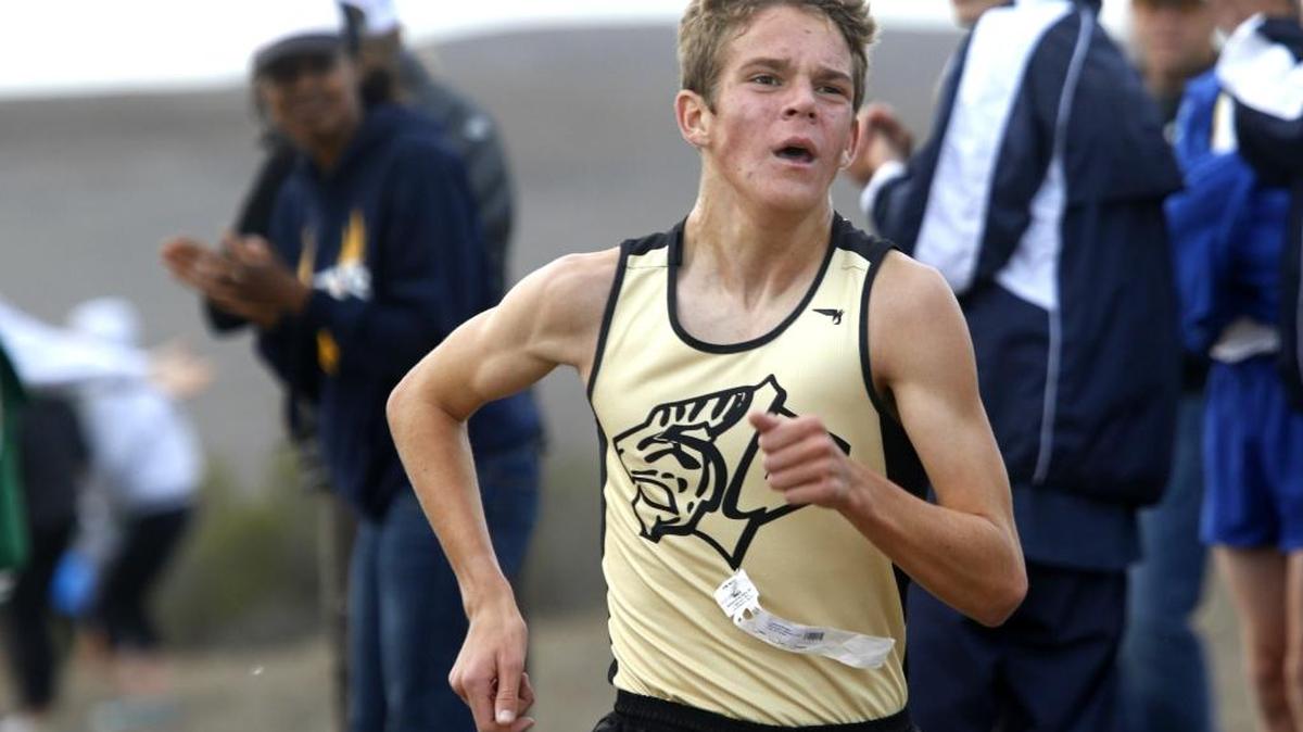 San Luis Obispo High Callum Bolger finishes a race in October.