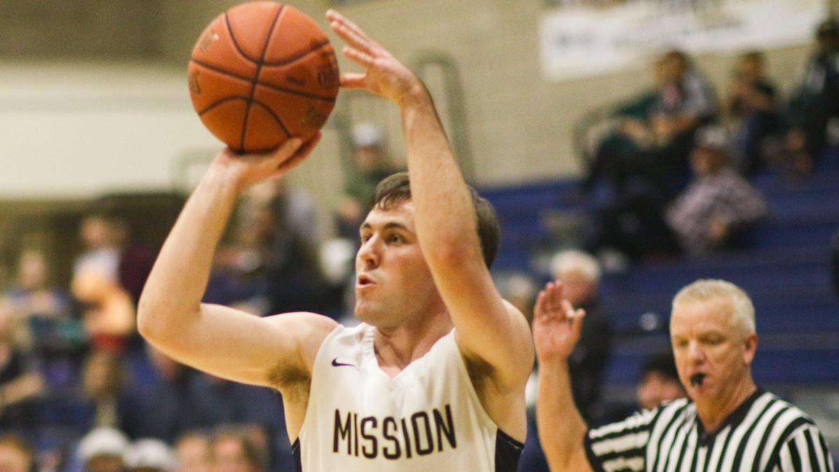 Max Rowley shoots of Mission Prep takes a shot during the Royals’ win over Stockdale from Bakersfield, 56-46.
