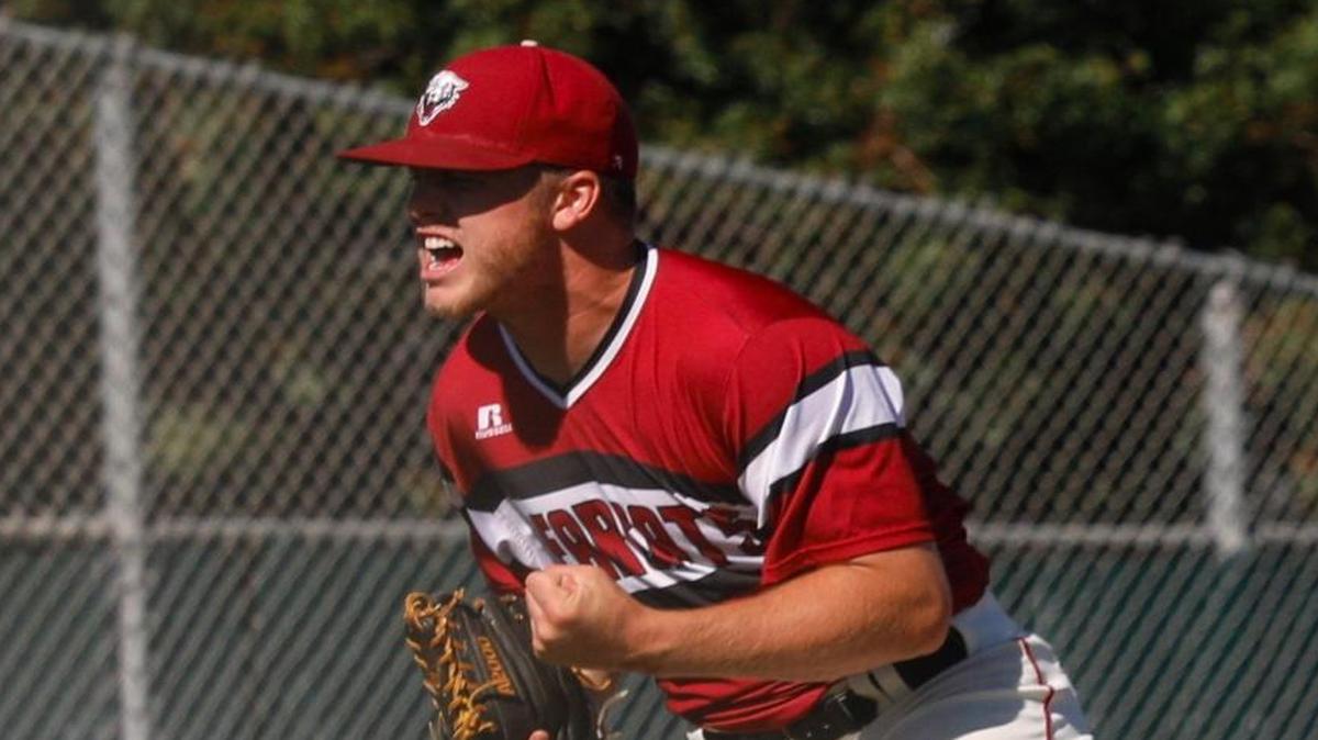 Nolan Binkele pitched a two hit shutout, reacting here to final out. Paso Robles High baseball hosts Poly (Riverside) in the second round of the CIF-Southern Section Division 3 playoffs.