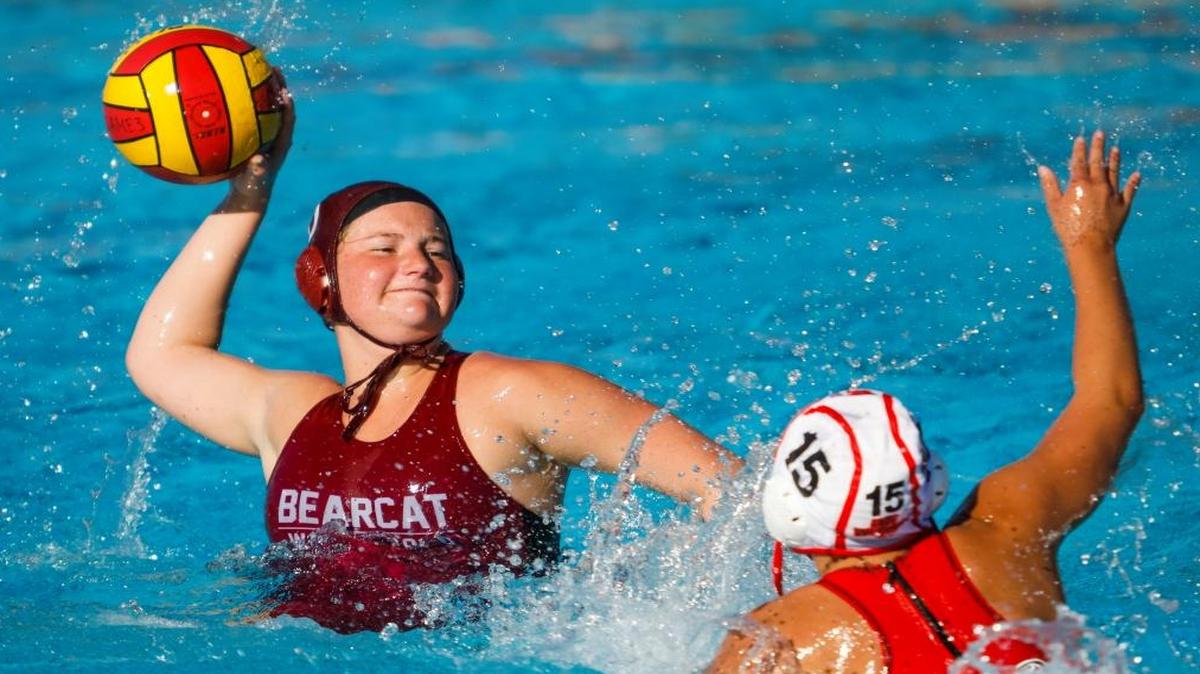 Paso Robles High senior water polo captain Marina Smeltzer in a game against Redlands East Valley in the semifinals of the CIF-Southern Section Division 6 playoffs. Photo by Joe Johnston 02-22-17