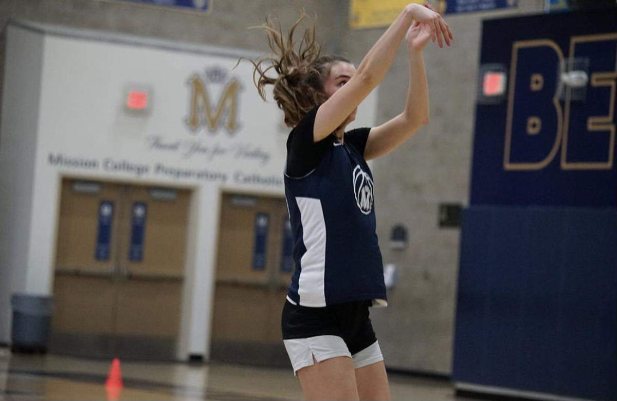 Emma Boehm shoots at a Mission Prep practice.