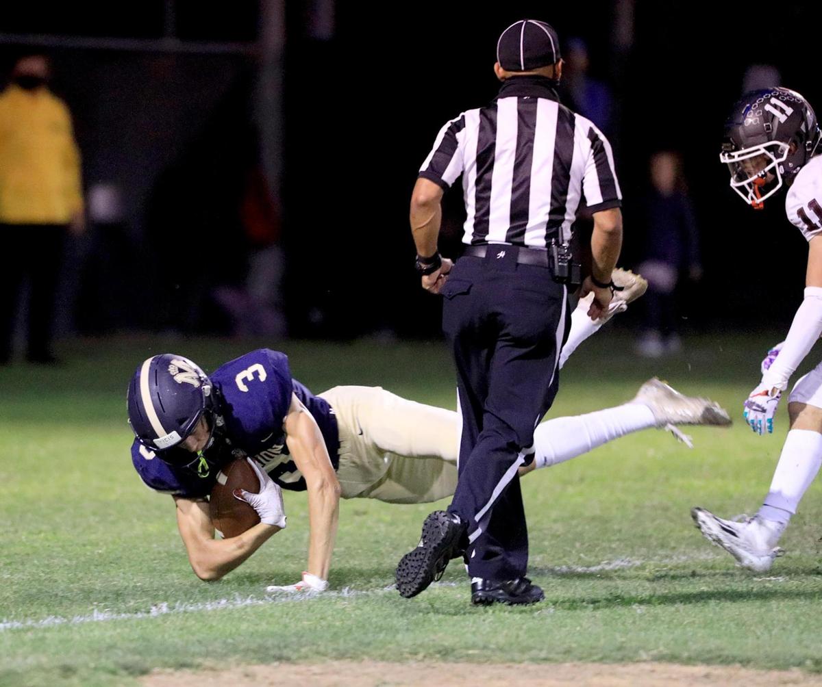 Tyler Garrett catches the first touchdown of the game in Mission Prep’s 42-7 win over St. Francis of Watsonviille on Sept. 10, 2021.