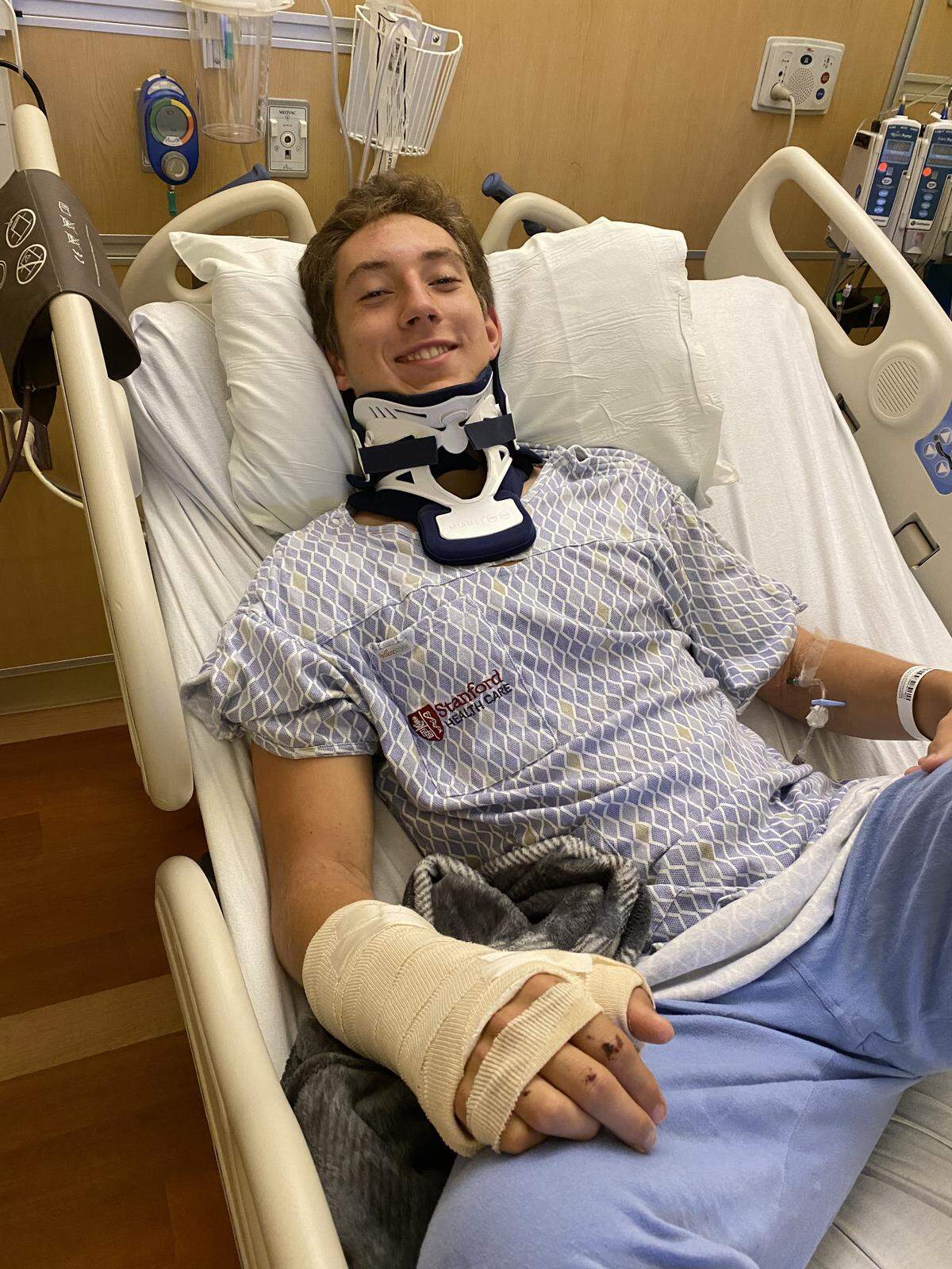 Walker Craven in the hospital after his injury.
