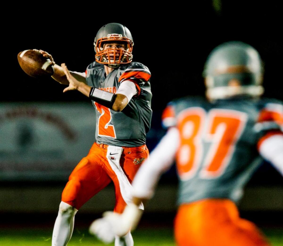 Carson Rinkenberger throws a pass in a 2015 loss toArroyo Grande. Photo by Joe Johnston 10-30-15