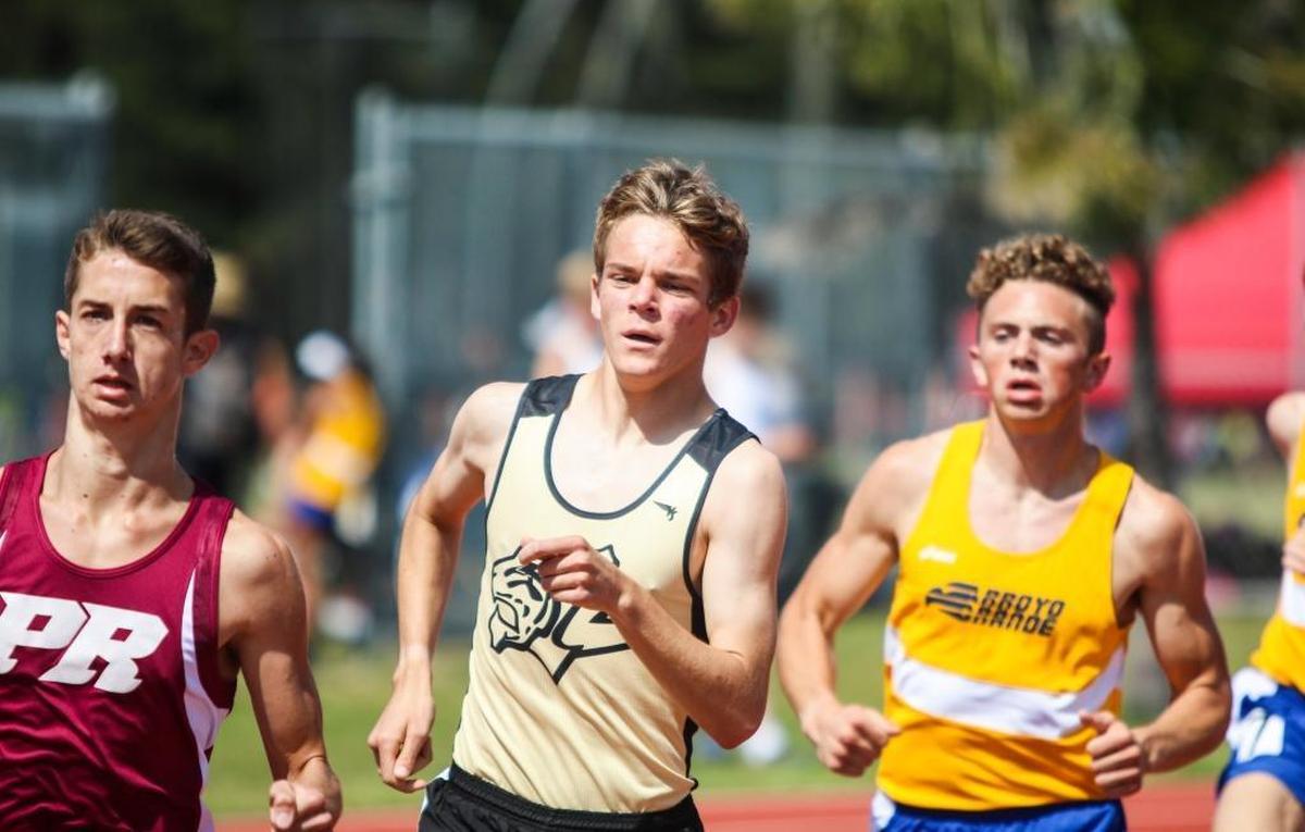 SLO High senior Callum Bolger (center) competes in the 43rd annual Elk's SLO County Track & Field meet at Cuesta College.