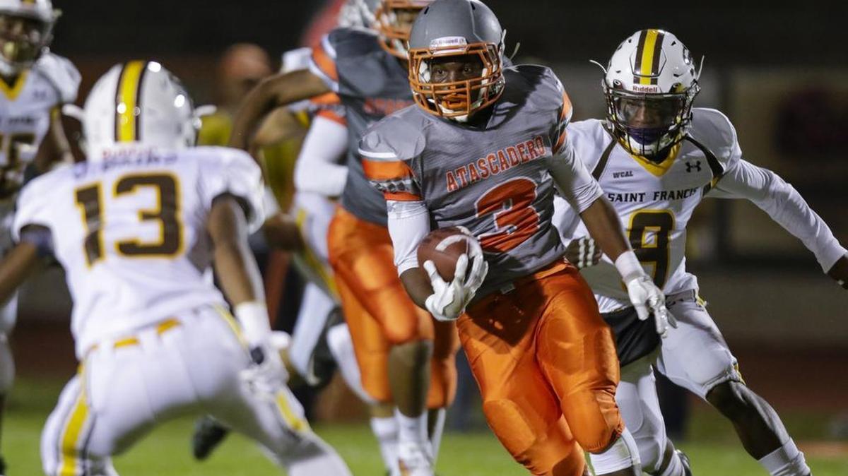 Atascadero High School football hosts St. Francis in a non-league game. Nigel Warren had a strong kick return in the first half.