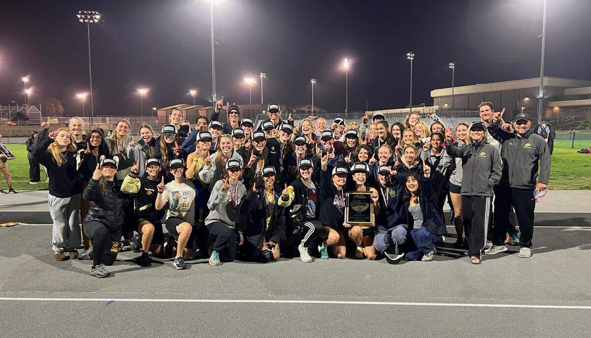 The San Luis Obispo High School girls track and field team celebrates its Division 2 CIF Central Section title, one of five SLO High teams to win CIF titles this spring.