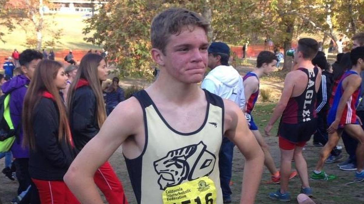 SLO High School’s Callum Bolger after winning the Division 4 boys state title at the CIF Cross Country Championships.