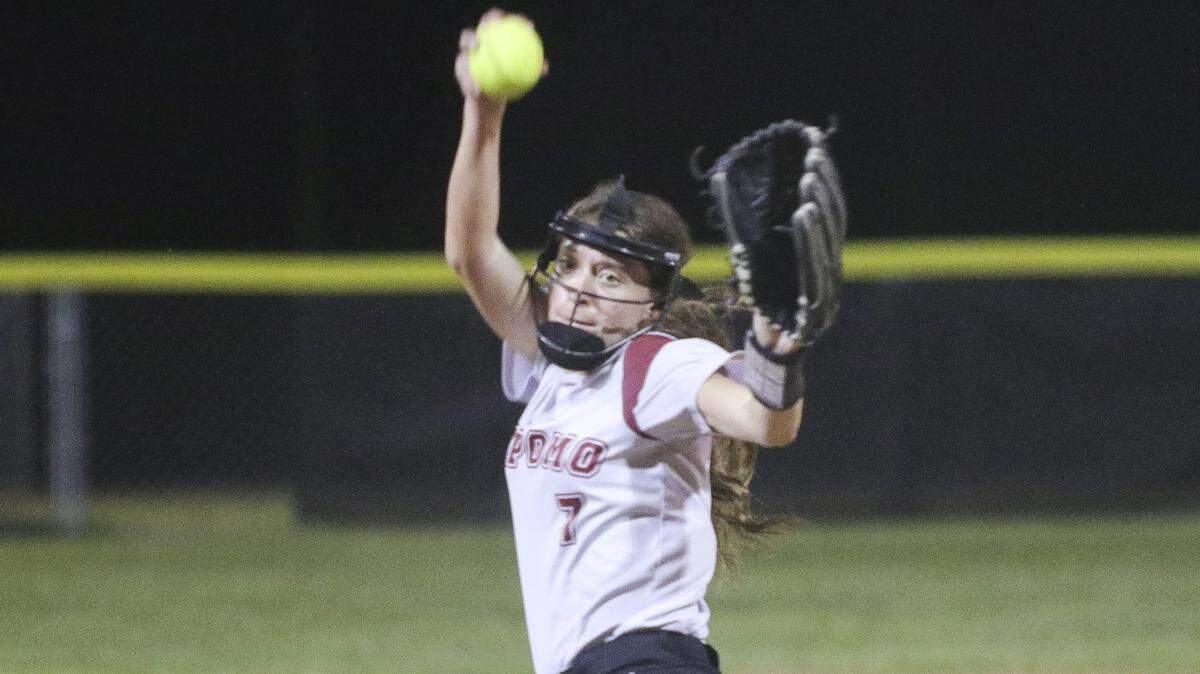 Alyssa Van Muysen pitched for the Titans. Nipomo beat Paso Robles 3-1 in a softball game delayed by heat on March 17, 2026.