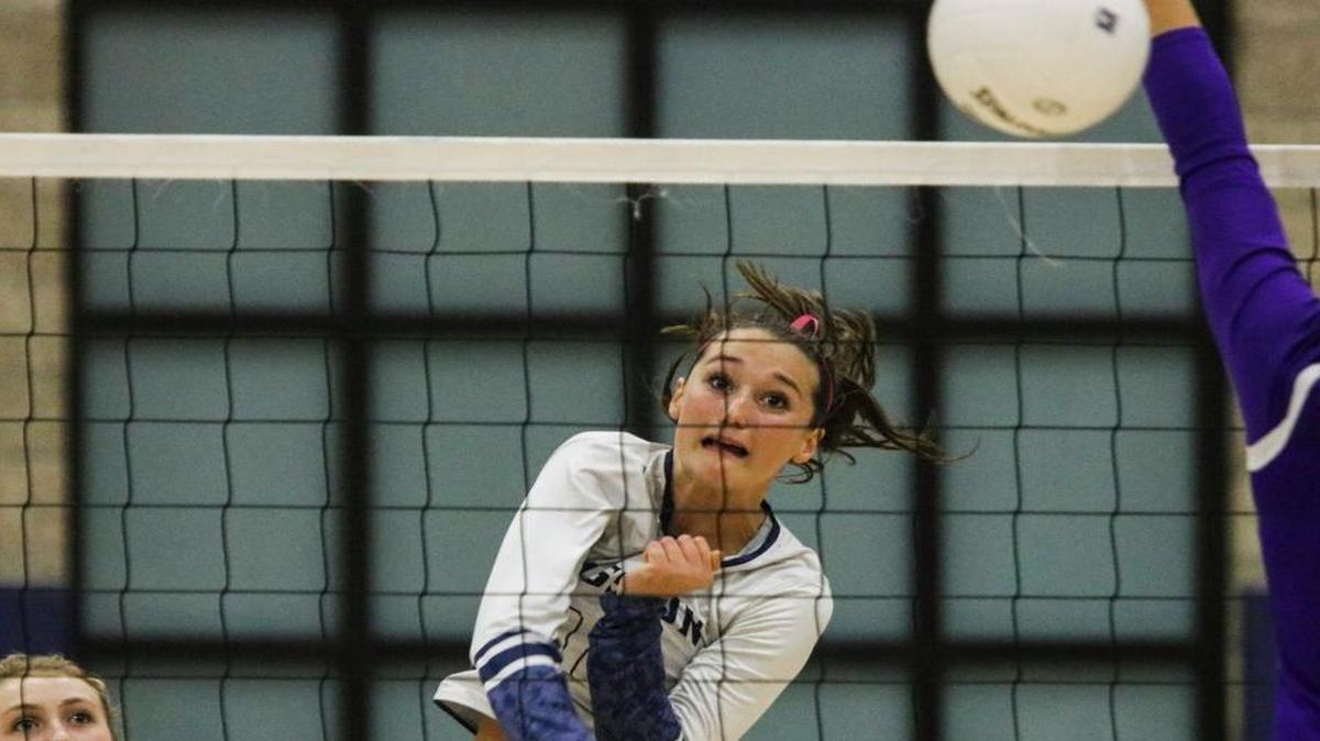 Mission Prep senior and PAC 8 MVP Jennifer Laird, pictured here in a match against Righetti, led the league in both kills and hitting percentage. Photo by Travis Gibson 10-13-16