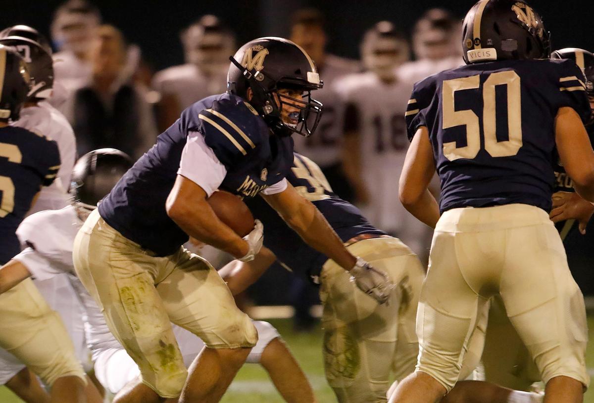 Mission Prep running back Jack Susank has the ball in the first half. Mission Prep running back Jack Susank has the ball in the first half. The Mission Prep Royals host St. Francis Sharks of Watsonviille in Week 3 of the high school football season in San Luis Obispo.