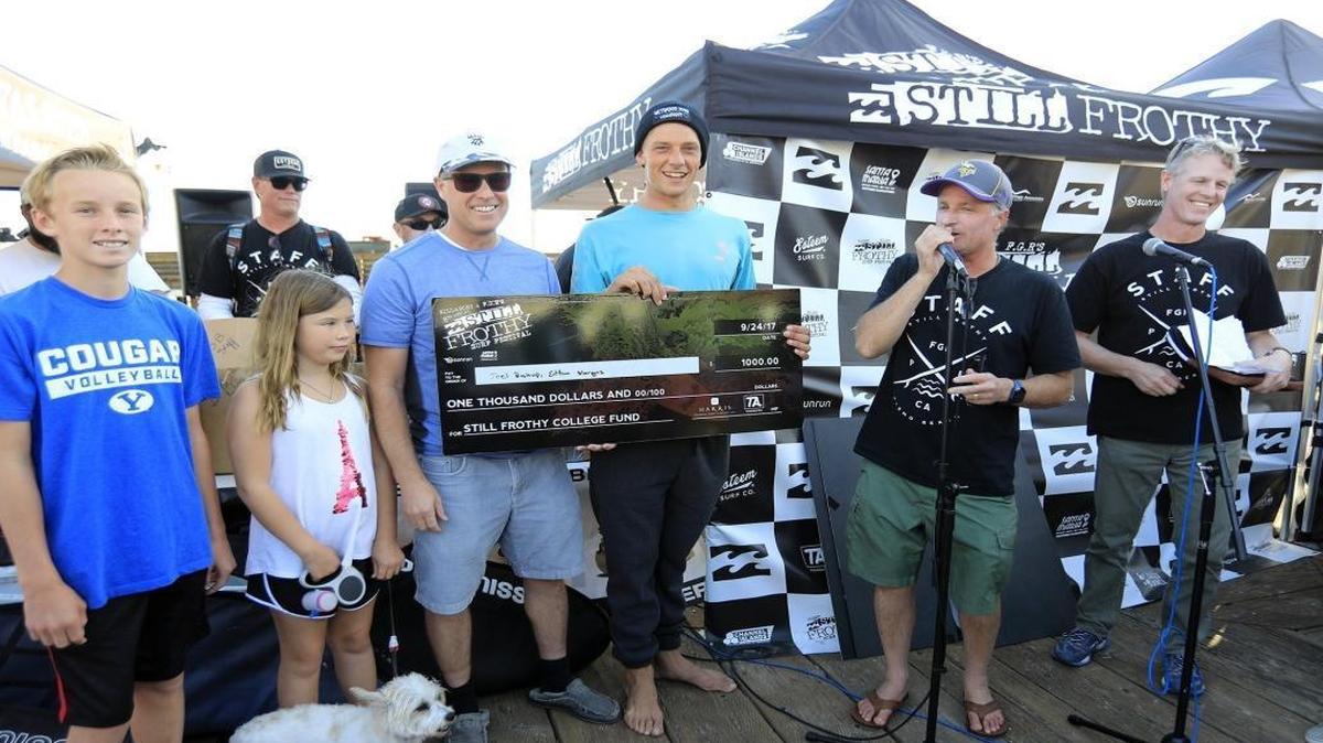 Arroyo Grande High School graduate Joel Bishop received a $1,000 scholarship Sunday at the Still Frothy Surf Festival in Pismo Beach.