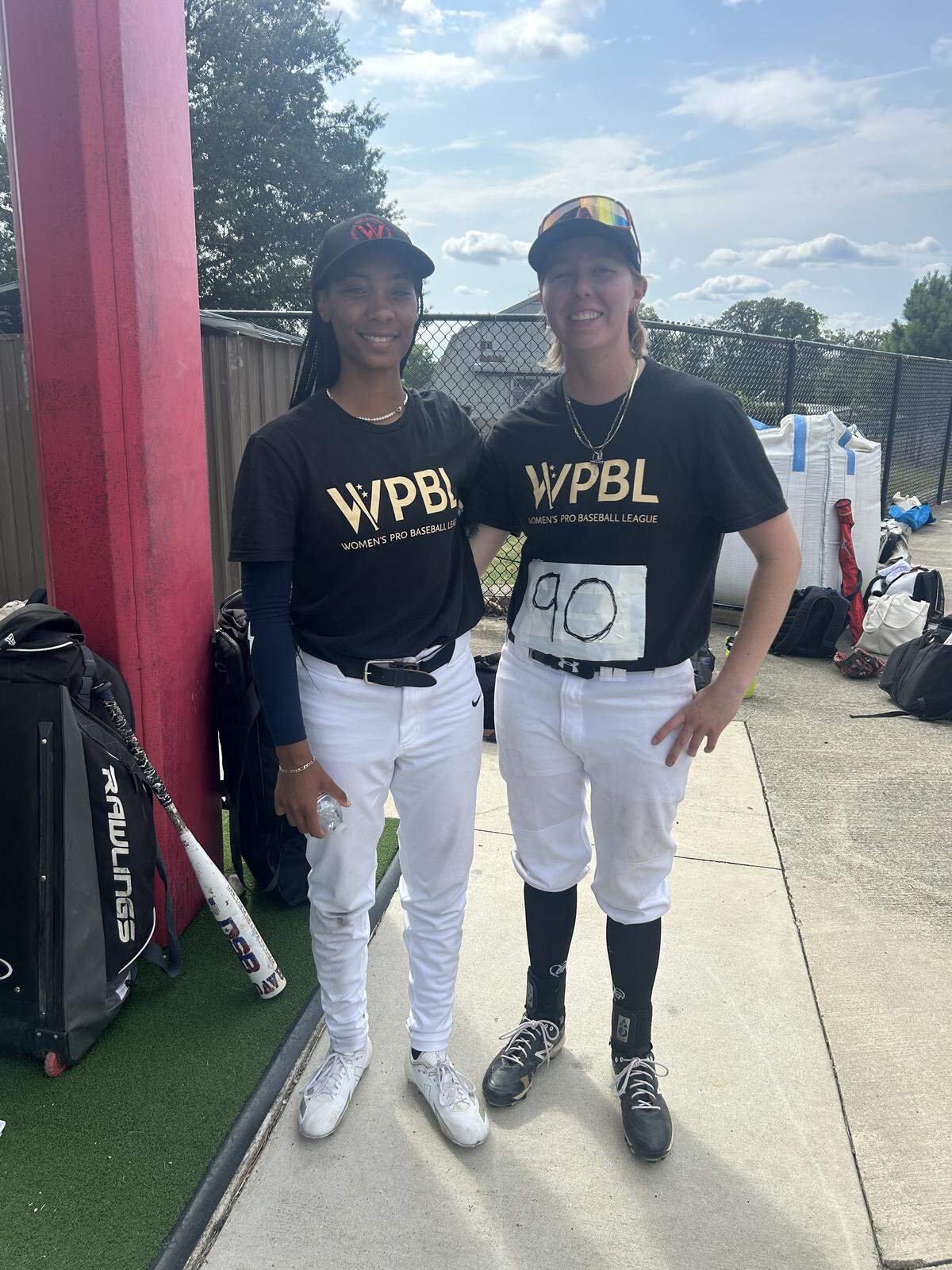 Mo’ne Davis and Cal Poly player Arwen McCullough at the new Women’s Professional Baseball League tryouts in Washington, D.C., in August 2025.