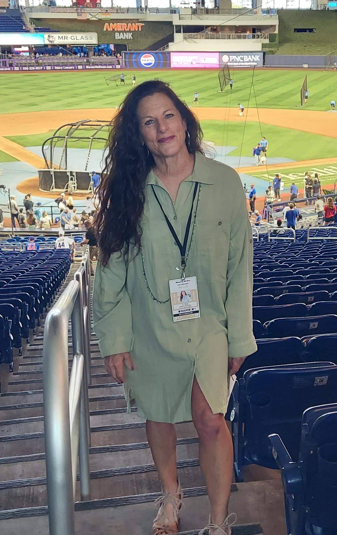 C.J. Silas at LoanDepot Park, home of the Miami Marlins, where she served as a public address announcer for a three-game MLB series in May 2025.