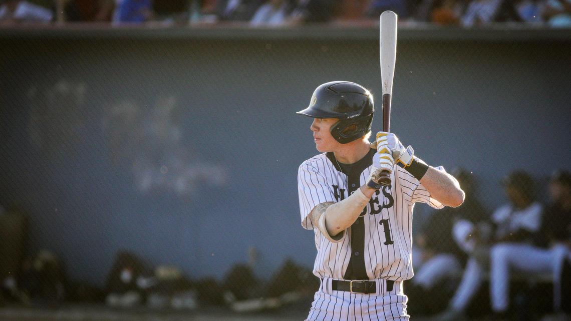 Jake Hixenbaugh of Atascadero bats for the San Luis Obispo Blues in a game against the Santa Barbara Foresters on July 3, 2023.